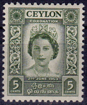CEYLON 1953, 2 June. CORONATION of QEII, single, MH, CV +/-R 20.00 view scans