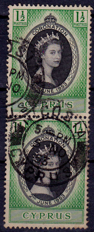CYPRUS GREEK 1953, 2 June. CROWNING of QEII, single pair, UH, CV +/-R 10.00, view scans