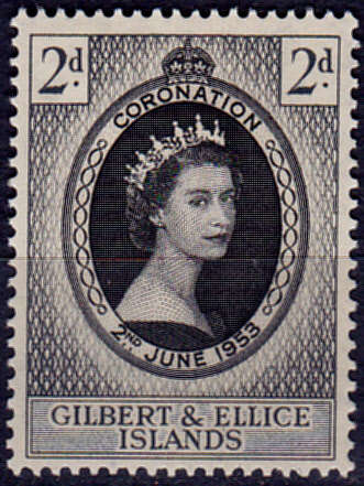 GILBERT and ELLICE ISLANDS 1953, 2 June. CORONATION OF QEII, single, MH, CV +/-R 20.00, view scans