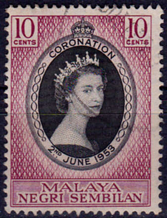 MALAYA NEGRI SEMBILAN 1953, 2 June. CORONATION of QEII, single, UH, CV +/-R 10.00, view scans