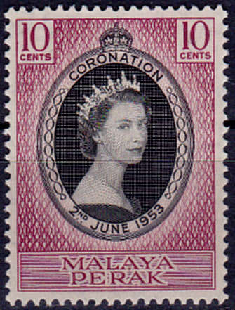 MALAYA PERAK 1953, 2 June. CORONATION of QEII, single, MH, CV +/-R 30.00, view scans