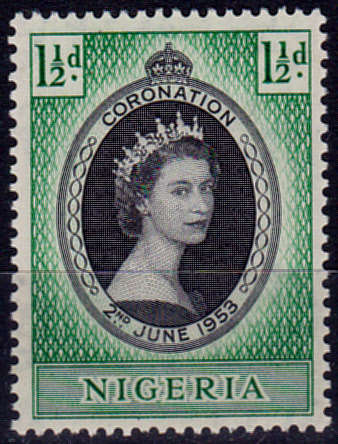 NIGERIA 1953, 2 June. CORONATION of QEII, single, MH, CV +/-R 10.00, view scans
