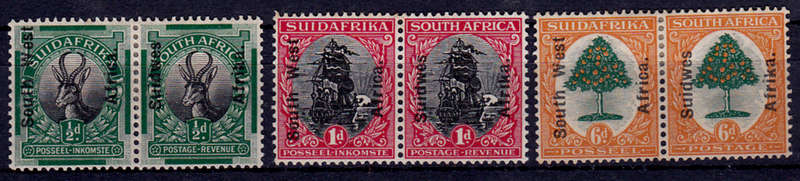 SWA 1927, 1 March. PICTORIALS OF SA OVERPRINTED, pairs, MH, CV R 270.00 view scans