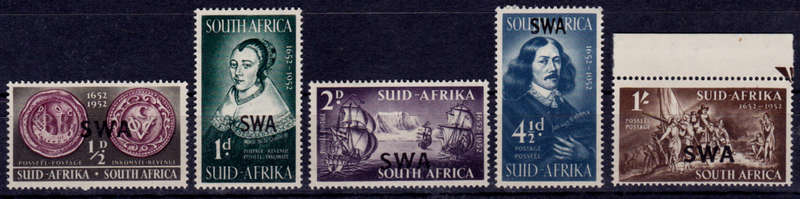 SWA 1952, 14 March. LANDING of VAN RIEBEECK overprinted, set, MNH, CV R 47.00 view scans