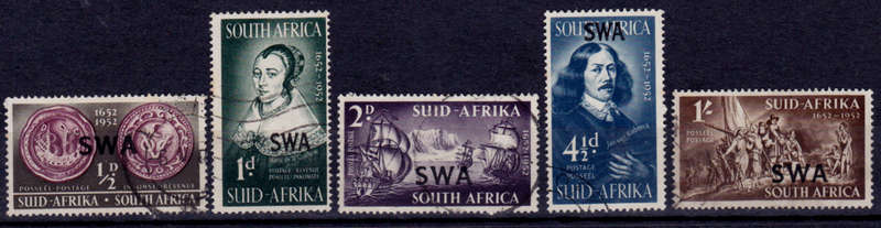 SWA 1952, 14 March. LANDING of VAN RIEBEECK overprinted, set, UH, CV R 33.00 view scans