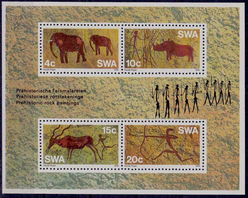 SWA 1976, 31 March. PREHISTORIC ROCK PAINTINGS, minisheet no 2, MNH. CV R 10.00 view scans