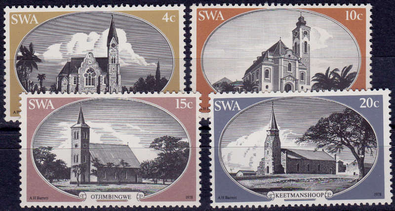 SWA 1978, 16 June. HISTORIC CHURCHES in SWA, set, MNH, CV R 50.00 view scans