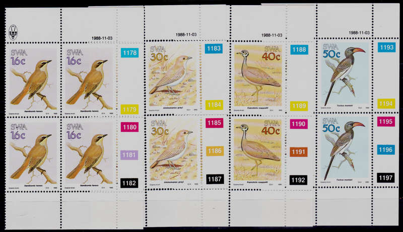 SWA 1988, 3 Nov. BIRDS OF SWA, set controls, MNH, CV R 160.00 view scans