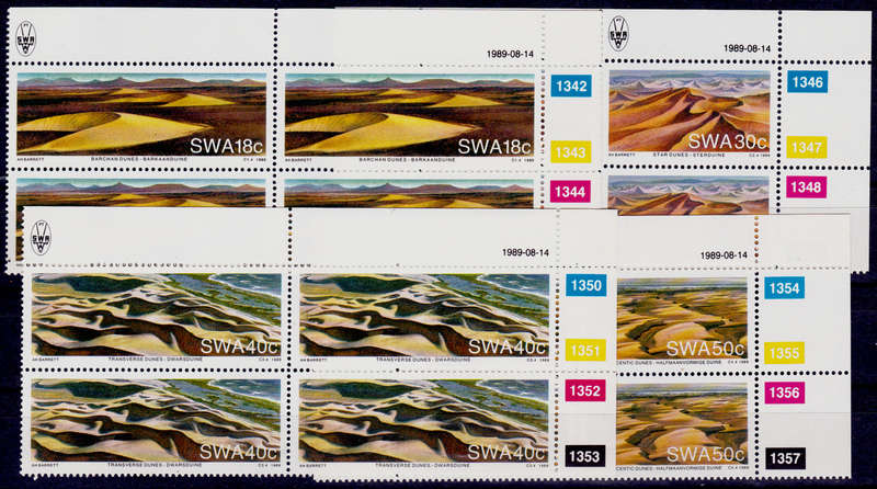SWA 1989, 14 Aug. NAMIB DESERT SAND DUNES, set controls, MNH, CV R 40.00 view scans