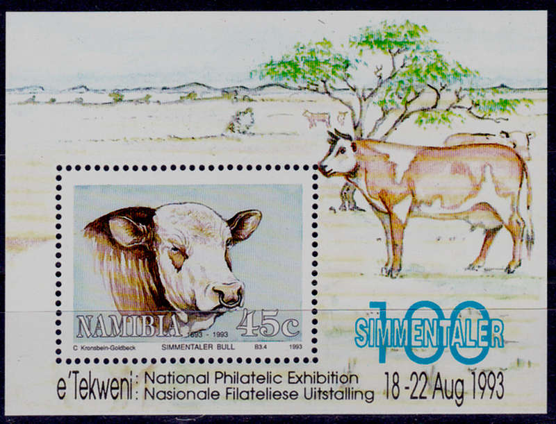 NAMIBIA 1993, 16 April. SIMMENTALER CATTLE, minisheet, MNH, CV R 20.00 view scans