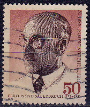 GERMANY BERLIN 1975, 15 May. 100th ANNIV BIRTH F SAUERBRUCH, single, UH, CV +/-R 10.00 view scans