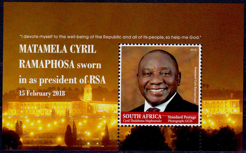 RSA 2018, 9 Oct. INAUG OF PRES RAMAPHOSA, minisheet, MNH, CV R 50.00 view scans