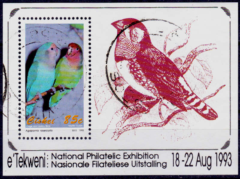 CISKEI 1993, 16 July. CAGE AND AVIARY BIRDS, minisheet, UH, CV R 35.00, view scans