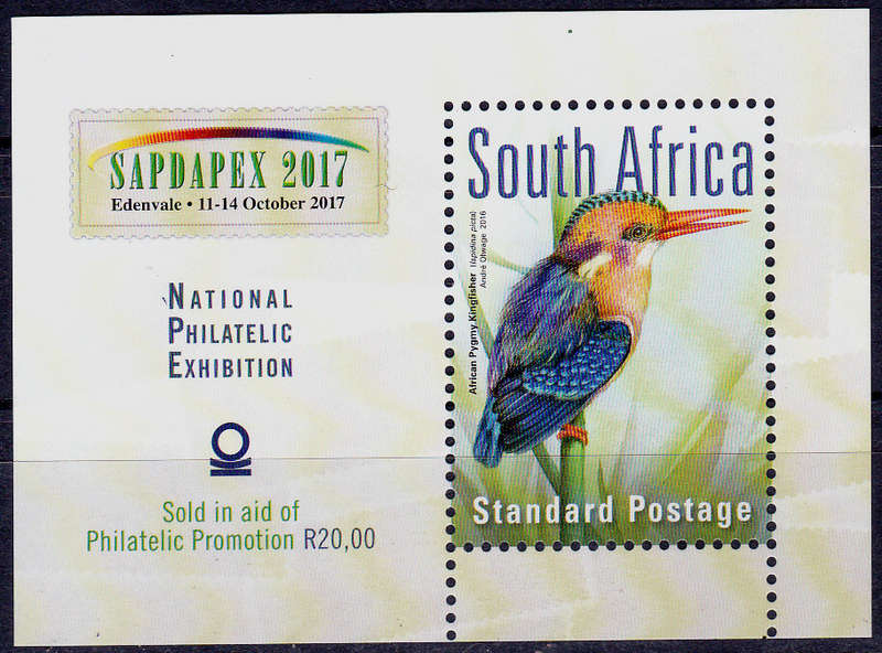 RSA 2017, 11 Oct. BIRDS SAPDAPEX 2017, minisheet, MNH, CV R 120.00 view scans