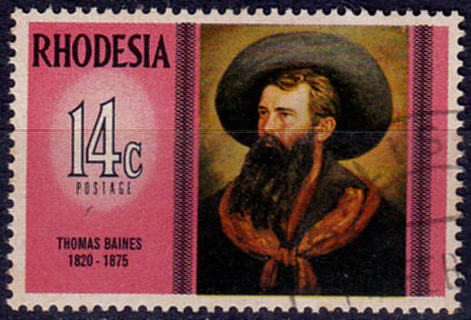 RHODESIA 1975, 12 Feb. FAMOUS RHODESIANS THOMAS BAINES, single, UNH, CV R 14.00, view scans