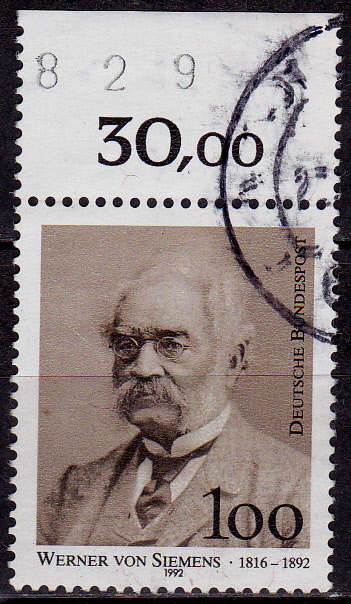 GERMANY 1992, 5 Nov. 100th ANNIV DEATH W VON SIEMENS, single, UH, CV+/- R 10.00 view scans