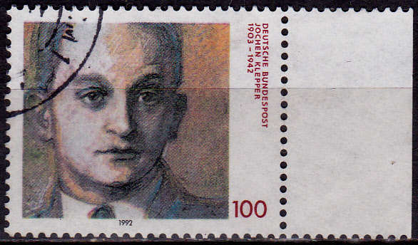 GERMANY 1992, 5 Nov. 50th ANNIV DEATH JOCHEN KLEPPER, single, UH, CV+/- R 10.00 view scans