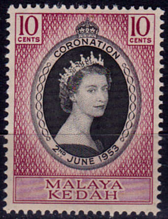 MALAYA KEDAH 1953, 2 June. CORONATION of QEII, single, MH, CV +/-R 20.00, view scans