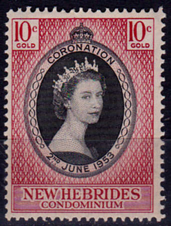 NEW HEBRIDES 1953, 2 June. CORONATION of QEII, single, MH, CV +/-R 40.00, view scans