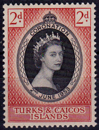 TURKS and CAICOS ISLANDS 1953, 2 June. CORONATION of QEII, single, MH, CV +/-R 10.00, view scans
