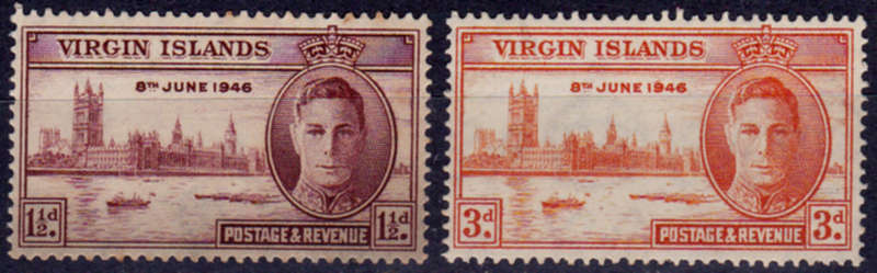 BRITISH VIRGIN ISLANDS 1946, 1 Nov. END of WWII, set, MH CV +/-R 10.00 view scans