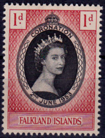 FALKLAND ISLANDS 1953, 2 June. CORONATION of QEII, single, MH, CV +/-R 20.00, view scans