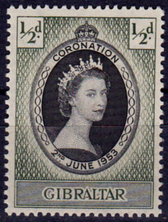 GIBRALTAR 1953, 2 June. CORONATION of QEII, single, MH, CV +/-R 10.00, view scans
