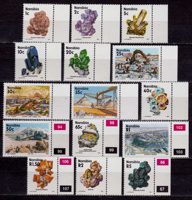 NAMIBIA 1991, 2 Jan. MINES AND MINERALS 1st Definitive issue, set, MNH, CV R 65.00, view scans