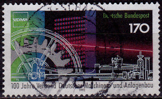 GERMANY 1992, 15 Oct. 100th ANNIV SOC MACHINES CONSTRUCTION, single, UH, CV+/- R 20.00 view scans