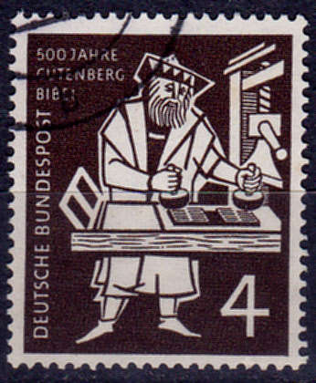 GERMANY 1954, 5 May. 500th ANNIV GUTENBERG BIBLE, single, UH CV +/-R 20.00 view scans