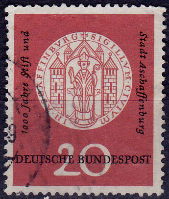 GERMANY 1957, 15 June. 1000th ANNIV TOWN ASCHAFFENBURG, single, UH CV +/-R 10.00 view scans