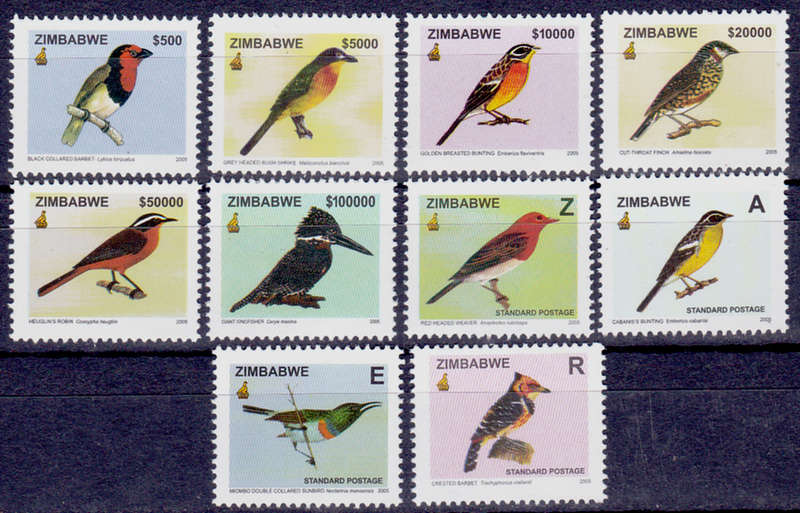 ZIMBABWE 2005, 8 Feb. BIRDS of ZIMBABWE, set, MNH, CV +/-R 504.00 view scans