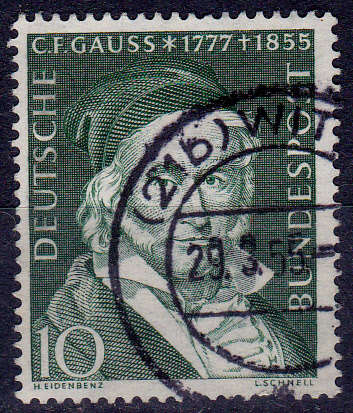 GERMANY 1955, 23 Feb. CARL F GAUSS, single, UH CV +/-R 20.00 view scans