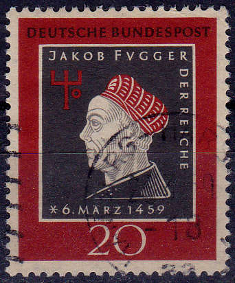 GERMANY 1959, 6 March. 500th ANNIV BIRTH JAKOB FUGGER, single, UH, CV +/-R 5.00 view scans
