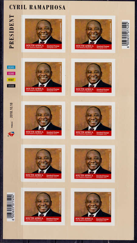 RSA 2018, 18 Oct. PRES RAMAPHOSA, sheetlet, MNH, CV R 400.00 view scans