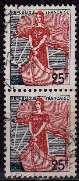 FRANCE 1959, 25 July. NEW MARIANNE TYPE, single pair, UH, CV +/-R 10.00 view scans