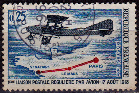 FRANCE 1968, 17 Aug. 50th ANNIV 1st REGULAR AIRMAIL SERV, single, UH, CV +/-R 10.00 view scans