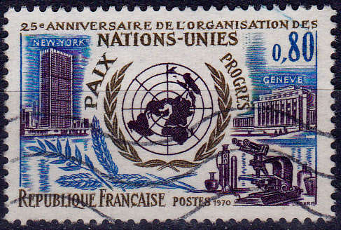 FRANCE 1970, 24 Oct. 25th ANNIV OF UN, single, UH, CV +/-R 10.00 view scans