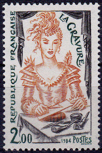 FRANCE 1984, 8 June. HANDICRAFTS ENGRAVING, single, MNH, CV +/-R 15.00 view scans