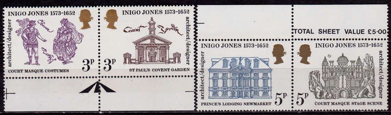 ENGLAND 1973, 15 Aug. 400th ANNIV BIRTH INIGO JONES, set, MNH, CV +/-R 30.00 view scans