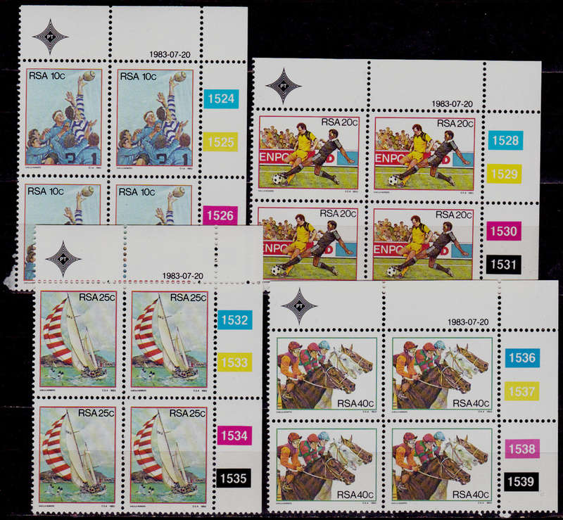 RSA 1983, 20 July. SPORT ACTIVITIES IN SA, set controls, MNH, CV R 40.00 view scans