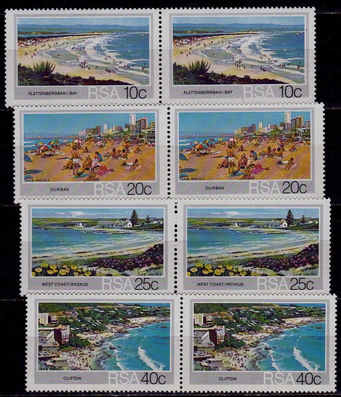 RSA 1983, 12 Oct. TOURISM SA BEACHES, set pairs, MNH, CV R 20.00 view scans