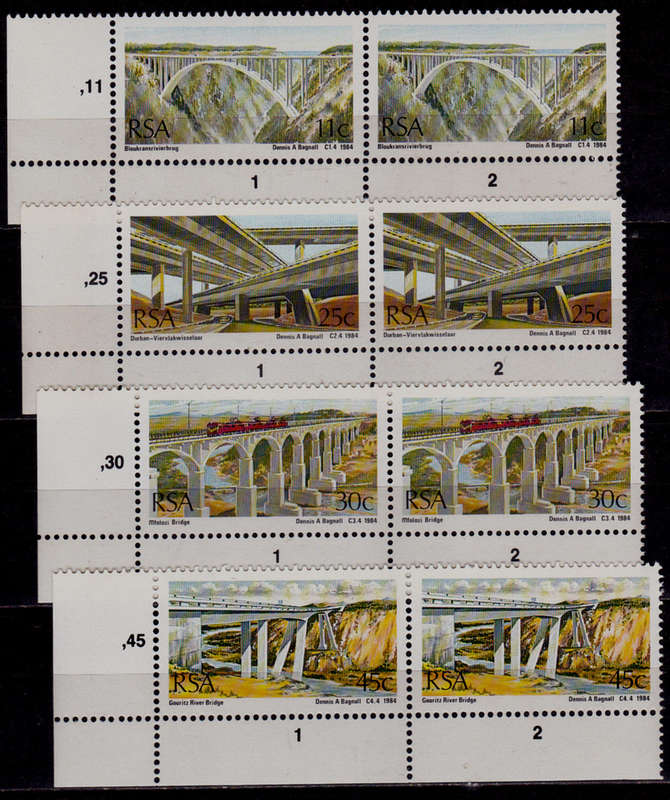 RSA 1984, 24 Aug. SA BRIDGES, set pairs, MNH, CV R 20.00 view scans