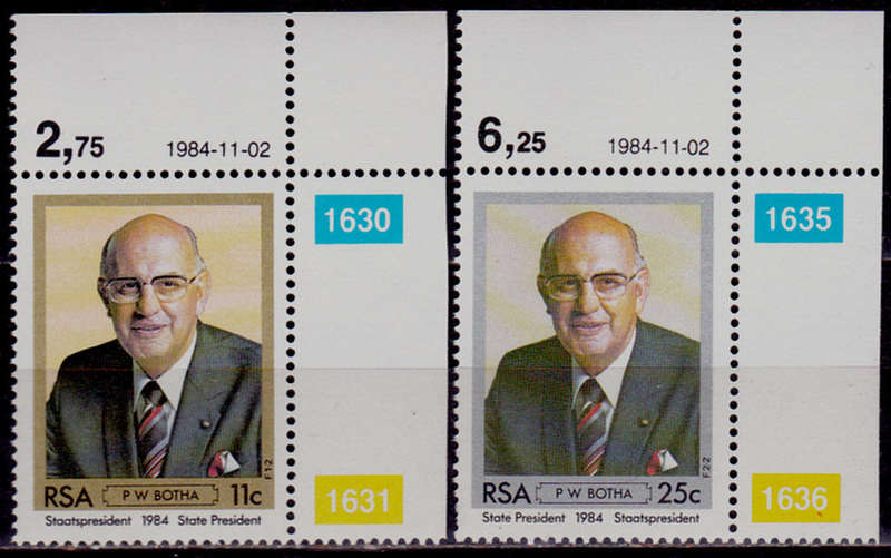 RSA 1984, 2 Nov. INAUG OF PRES PW BOTHA, set, MNH, CV R 5.00 view scans