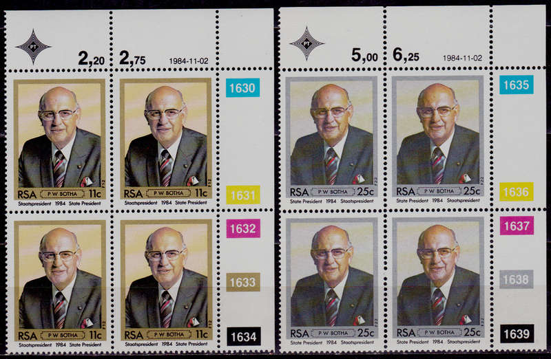 RSA 1984, 2 Nov. INAUG OF PRES PW BOTHA, set controls, MNH, CV R 10.00 view scans