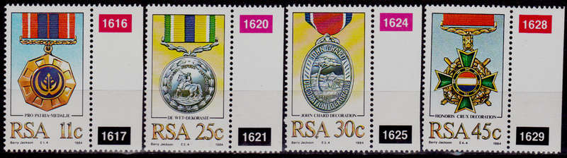 RSA 1984, 9 Nov. MILITARY DECORATIONS, set, MNH, CV R 10.00 view scans
