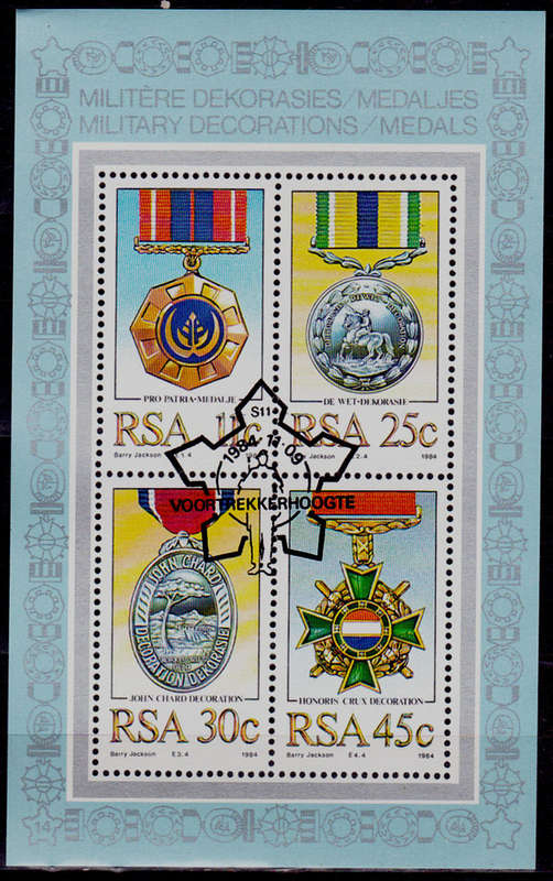 RSA 1984, 9 Nov. MILITARY DECORATIONS, minisheet no 14, CTO, CV R ?? view scans