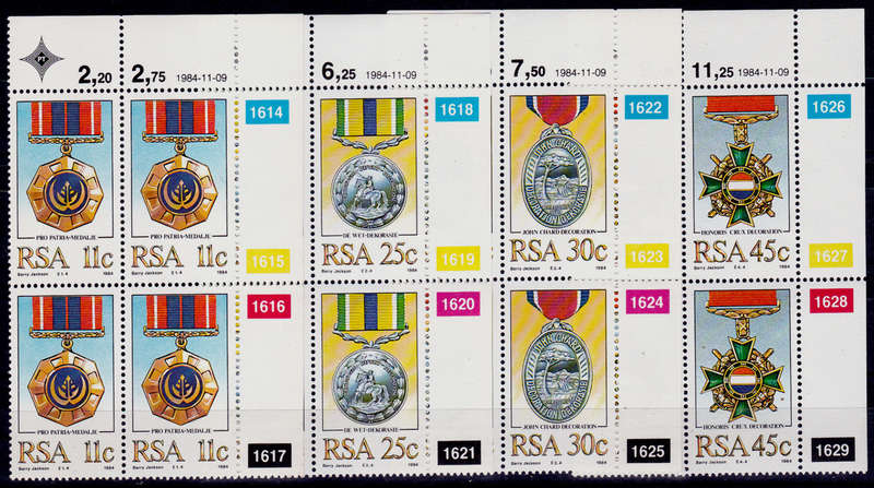 RSA 1984, 9 Nov. MILITARY DECORATIONS, set controls, MNH, CV R 40.00 view scans
