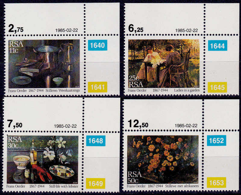 RSA 1985, 22 Feb. PAINTING by FRANS DAVID OERDER, set, MNH, CV R 10.00 view scans