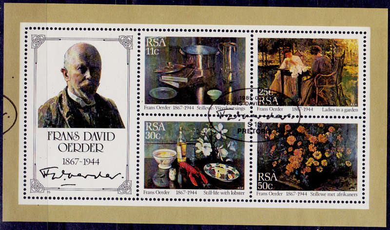 RSA 1985, 22 Feb. PAINTING by FRANS DAVID OERDER, minisheet, CTO, CV R ?? view scans